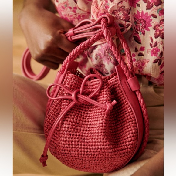 Sezane ZÉLIE MINI BUCKET BAG raffia pink - Picture 3 of 10